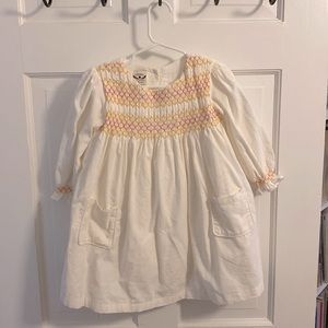 The Oaks Apparel lightweight corduroy dress with pink and orange detail. 3T.